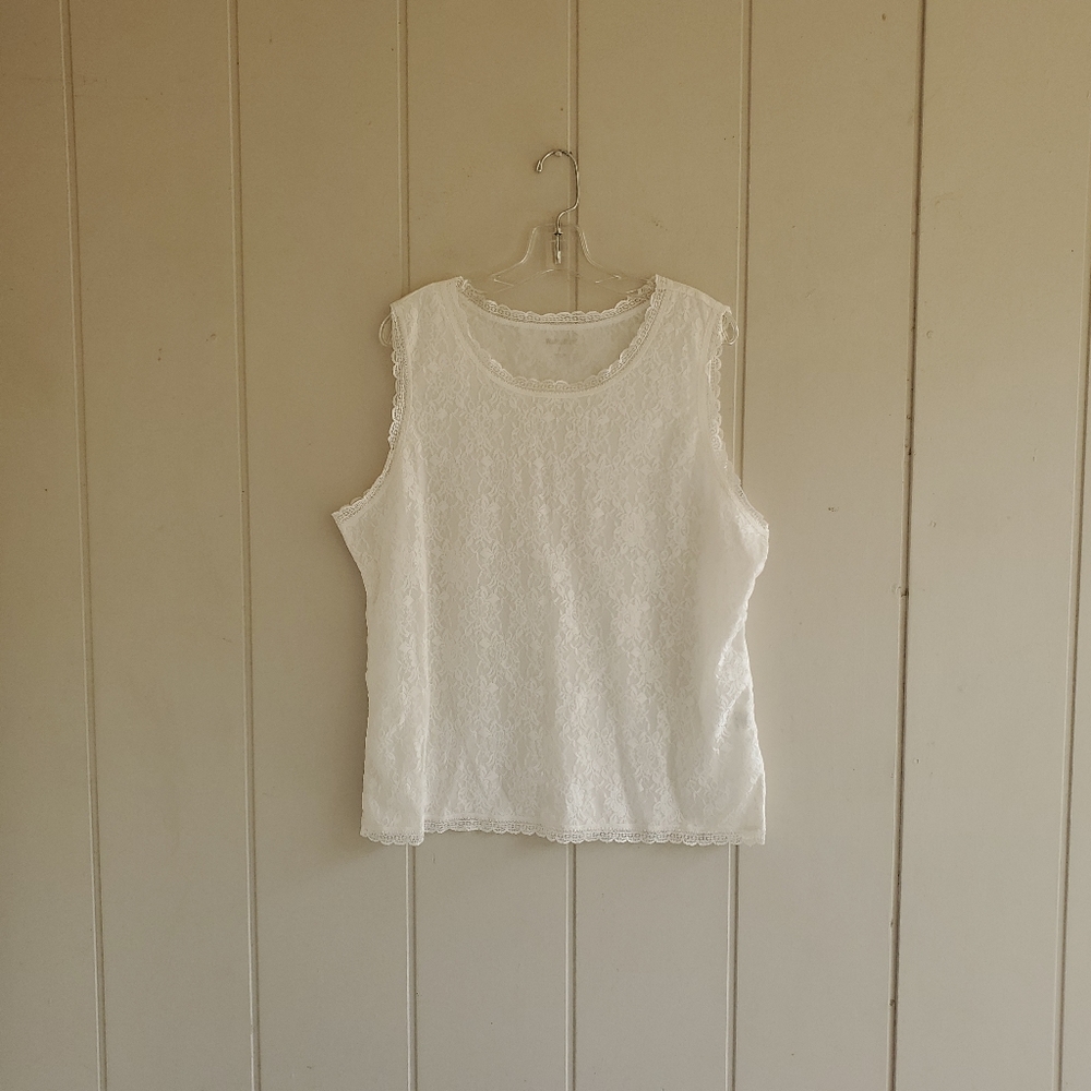 WinterSilks Shirt Womens XL White Tank Top Lace SEXY Romantic Cottage Core